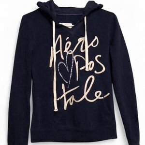 Aeropostale Navy Hoodie with Cream Script Logo - Women's Sweater